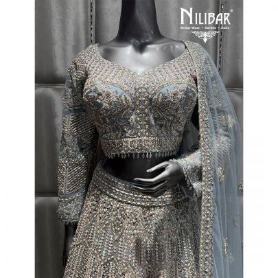 Blue Net Embroidered Lehenga