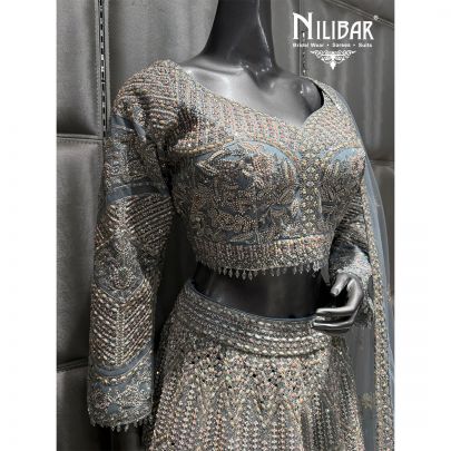 Blue Net Embroidered Lehenga