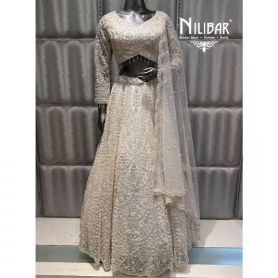 Ivory Net Embroidered Lehenga