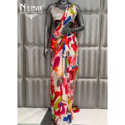 Multi Crepe Blouse With Drape Saree