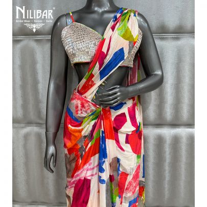 Multi Crepe Blouse With Drape Saree