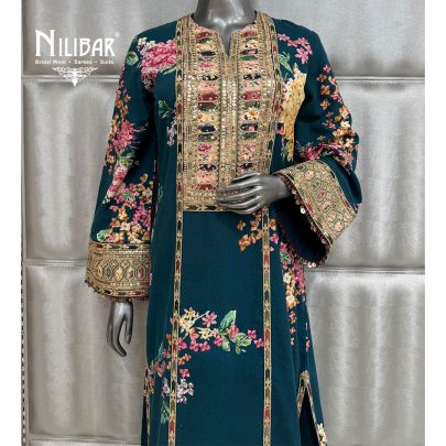 Teal Blue Silk Long Single Shirt