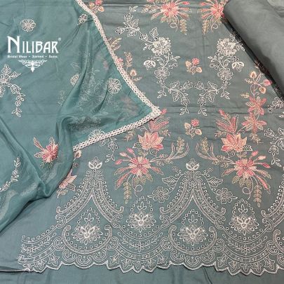 Turquoise Blue Cotton Unstitched Suit