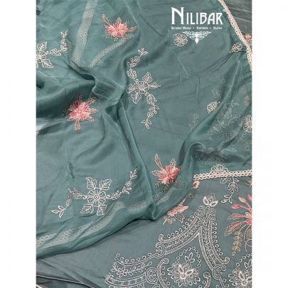 Turquoise Blue Cotton Unstitched Suit
