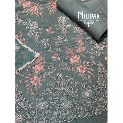 Turquoise Blue Cotton Unstitched Suit