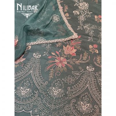 Turquoise Blue Cotton Unstitched Suit