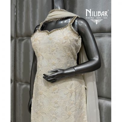 Ivory Georgette Shirt Paired with Sharara & Dupatta
