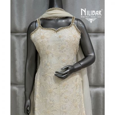 Ivory Georgette Shirt Paired with Sharara & Dupatta
