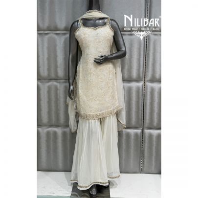 Ivory Georgette Shirt Paired with Sharara & Dupatta