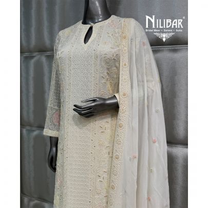 Ivory Georgette Shirt Paired with Pants & Dupatta