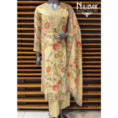 Lemon Cotton Long Shirt Paired With Pants & Dupatta