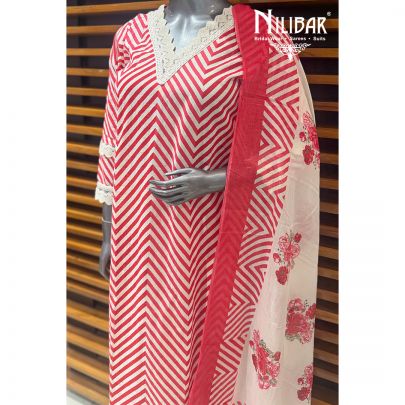 White & Red Cotton Printed Straight Shirt Paired With Pants & Dupatta