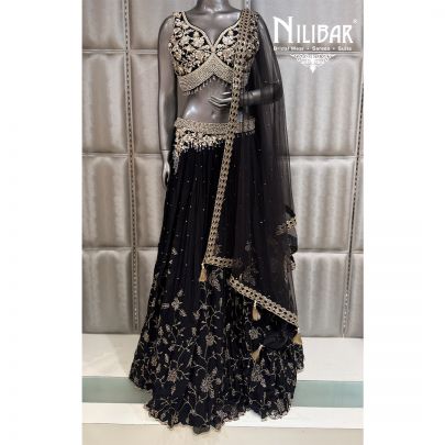 Black Net Chinnon Lehenga