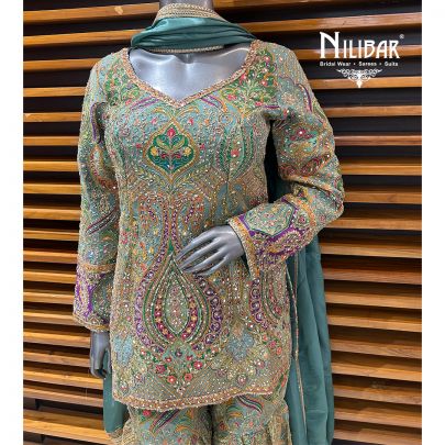 Multicolor Silk Garara Suit