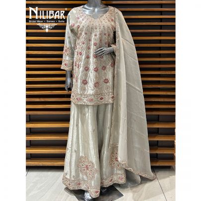 Ivory Lamé Tissue Flared Palazzo Suit