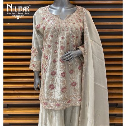 Ivory Lamé Tissue Flared Palazzo Suit