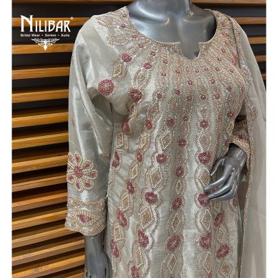Ivory Lamé Tissue Flared Palazzo Suit