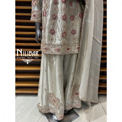 Ivory Lamé Tissue Flared Palazzo Suit