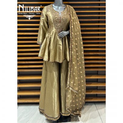 Gold Silk Peplum Suit