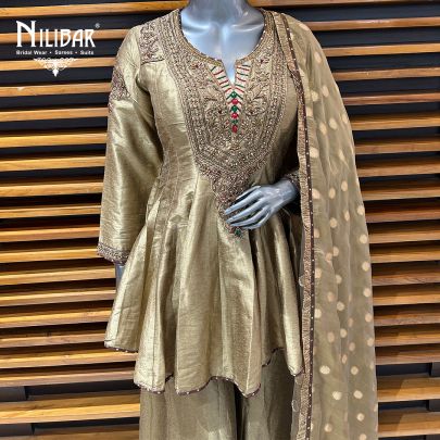Gold Silk Peplum Suit