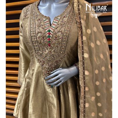 Gold Silk Peplum Suit