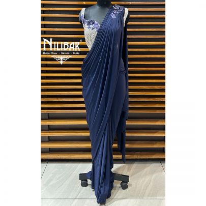 Heather Purple Lycra Drape Saree