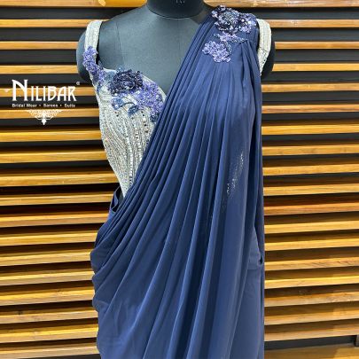 Heather Purple Lycra Drape Saree