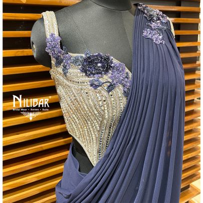 Heather Purple Lycra Drape Saree