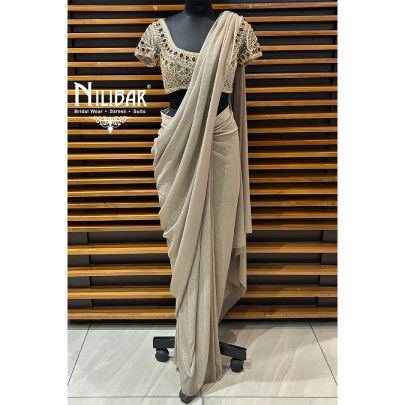 Beige Gold Lycra Drape Saree