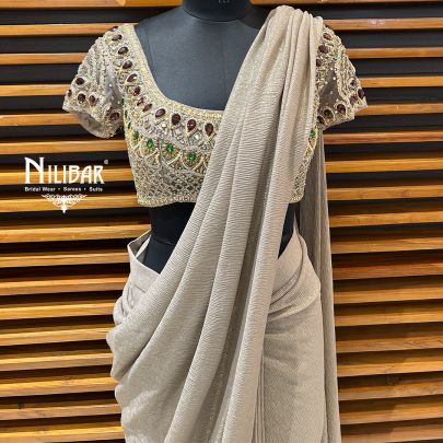 Beige Gold Lycra Drape Saree