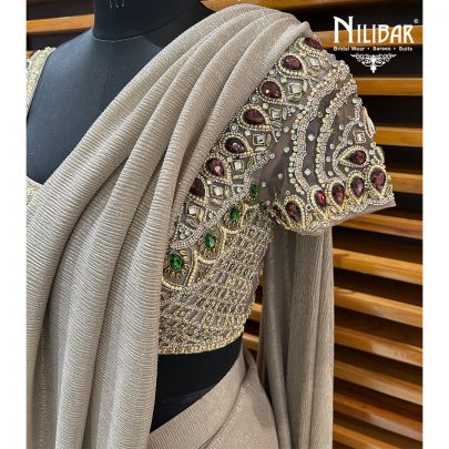 Beige Gold Lycra Drape Saree