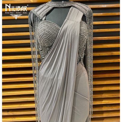 Gray Lycra Drape Saree