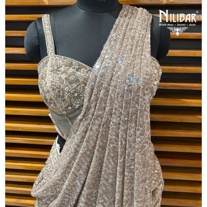 Champagne Gold Lycra Drape Saree