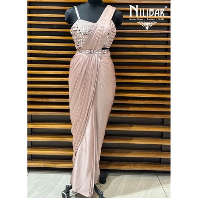 Baby Pink Chinon Drape Saree