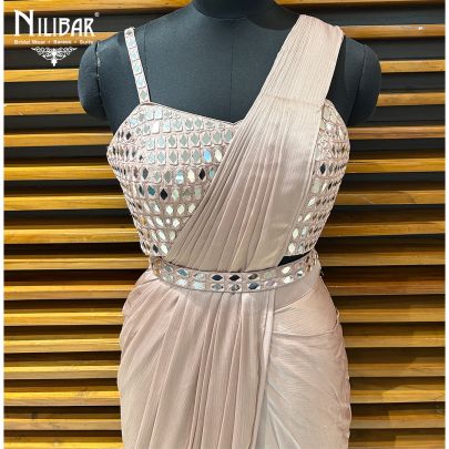 Baby Pink Chinon Drape Saree