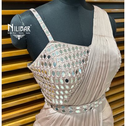 Baby Pink Chinon Drape Saree