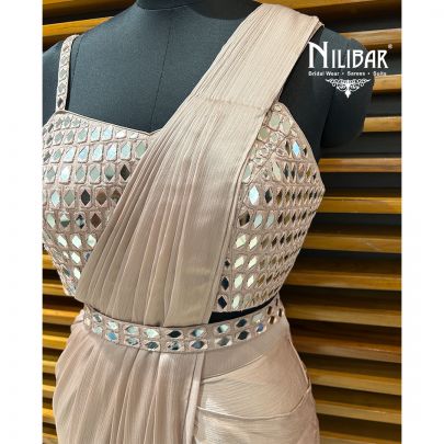 Baby Pink Chinon Drape Saree