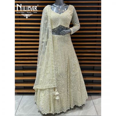 Cream Net Lehenga