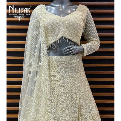 Cream Net Lehenga