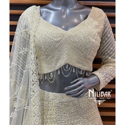 Cream Net Lehenga