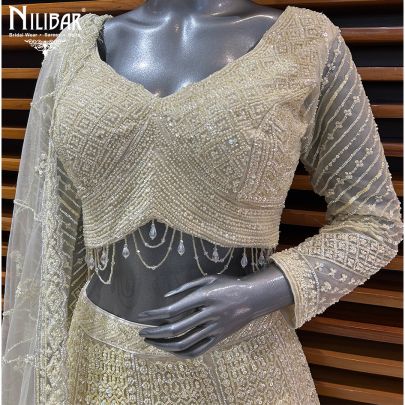 Cream Net Lehenga