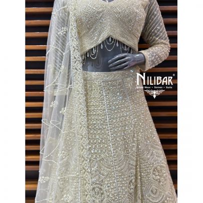 Cream Net Lehenga
