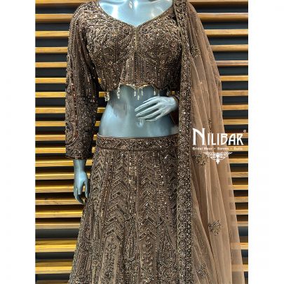 Brown Net Lehenga