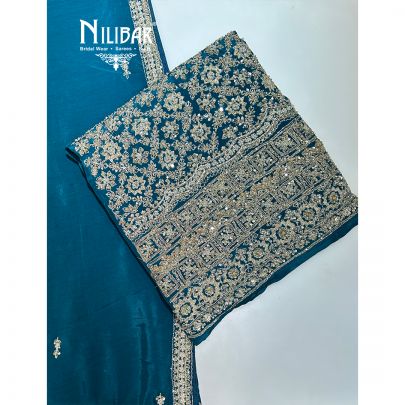 Peacock Blue Crepe Unstitched Suit