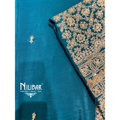 Peacock Blue Crepe Unstitched Suit