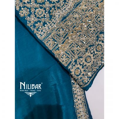 Peacock Blue Crepe Unstitched Suit