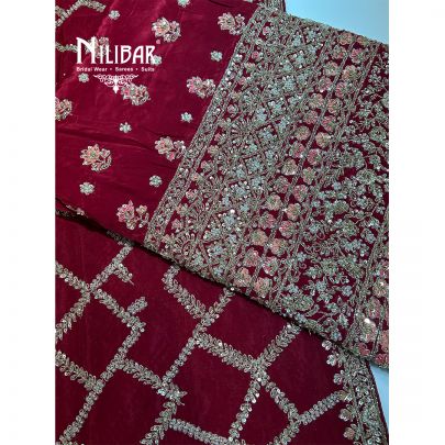 Mehroon Crepe Unstitched Suit
