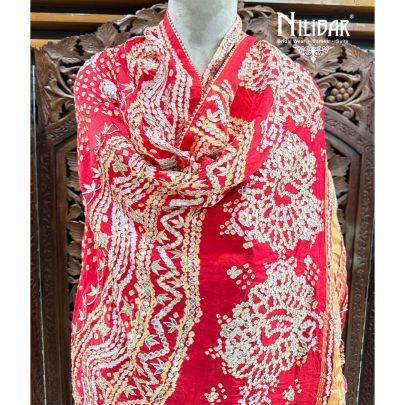 Red Silk Embroidered Dupatta