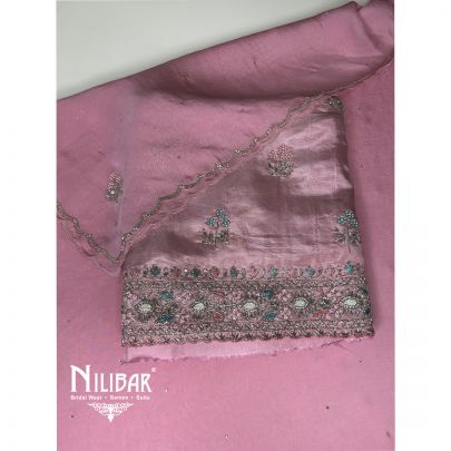 Pink Lame Silk Unstitched Suit