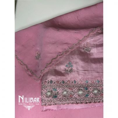 Pink Lame Silk Unstitched Suit